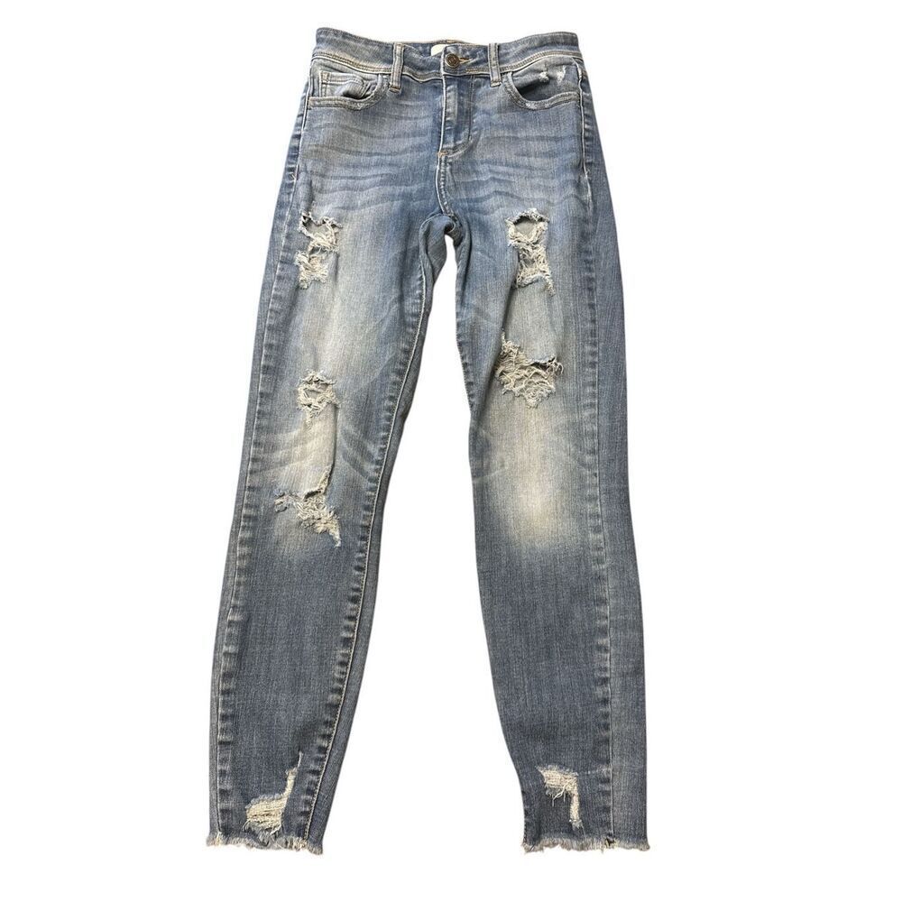 Cello Women's Cropped Skinny Jeans Distressed Ripped  Blue Size 1